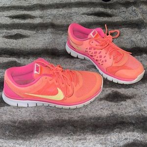 Nike flex run. Neon pink/orange and yellow.